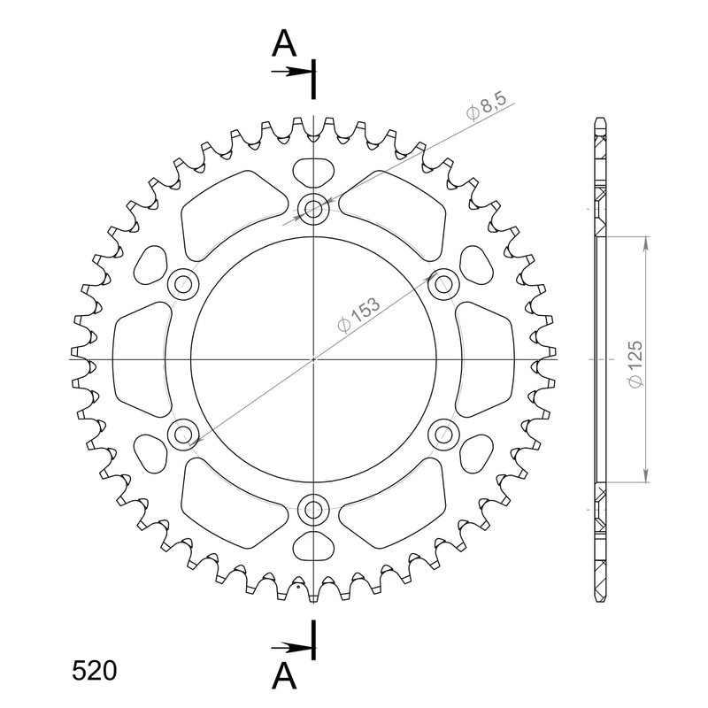 Rear ALU sprocket SUPERSPROX black 47T, 520