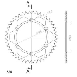 Rear ALU sprocket SUPERSPROX RAL-460:44-BLK black 44T, 520