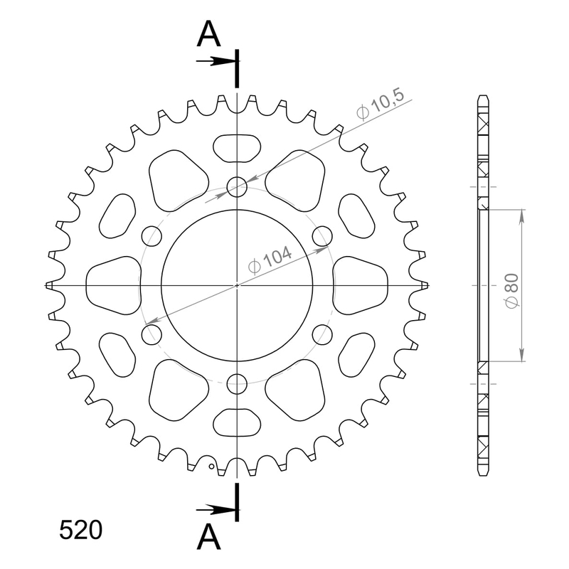 Rear ALU sprocket SUPERSPROX black 38T, 520