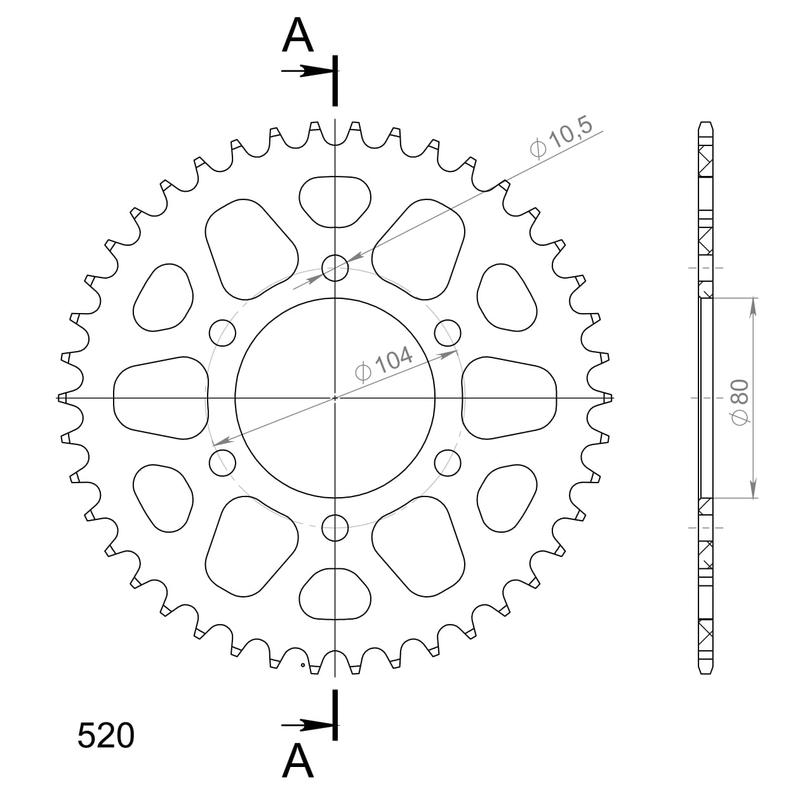 Rear ALU sprocket SUPERSPROX black 42T, 520