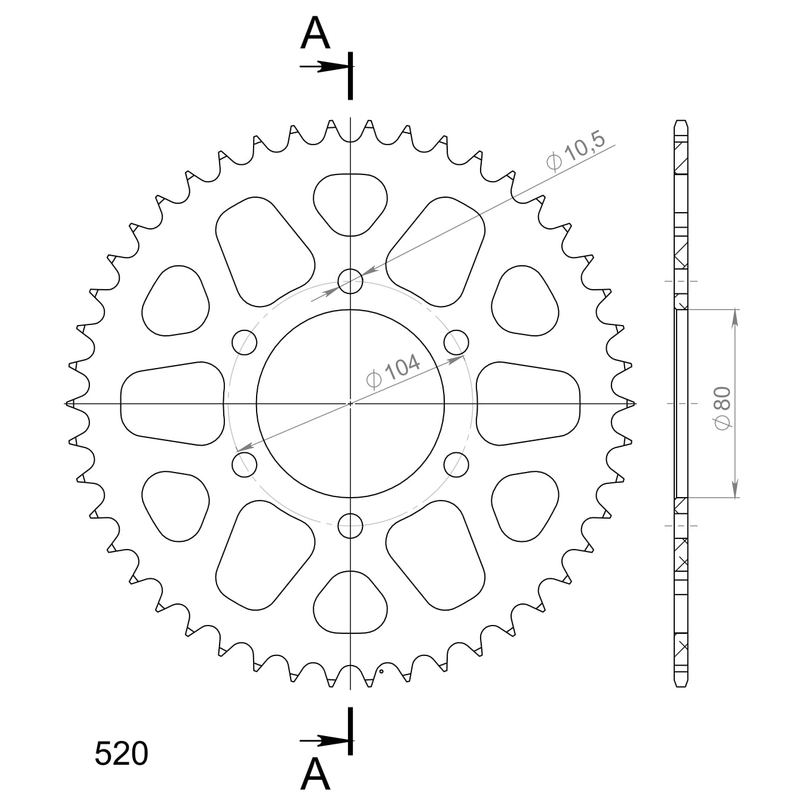 Rear ALU sprocket SUPERSPROX black 46T, 520