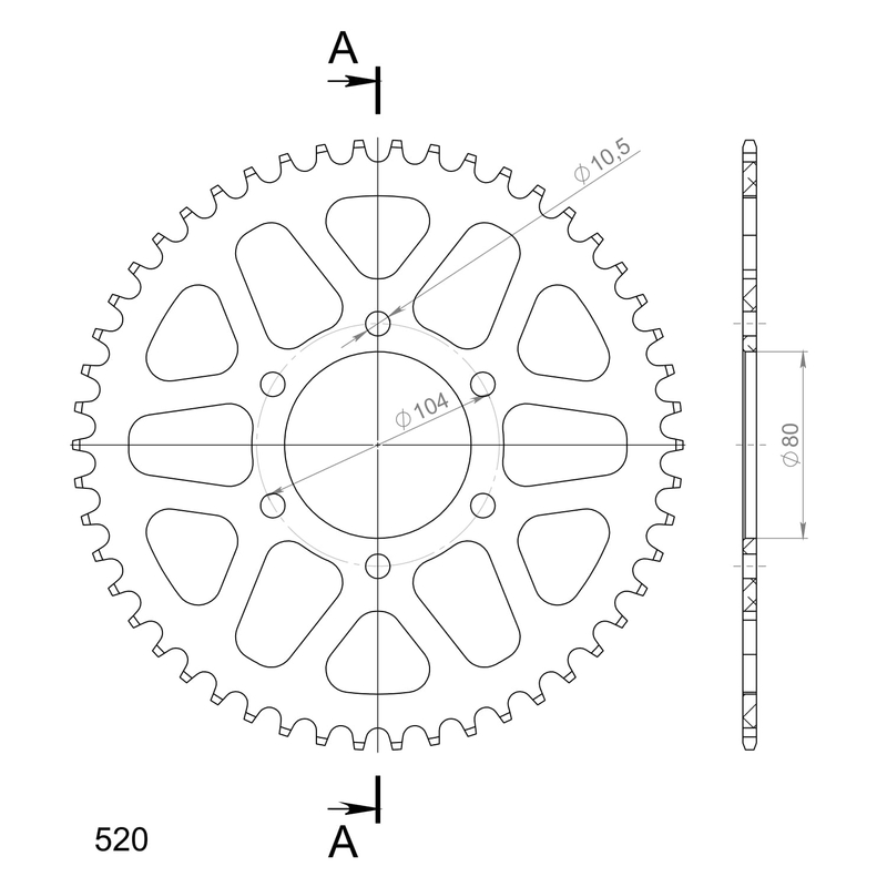 Rear ALU sprocket SUPERSPROX black 50T, 520