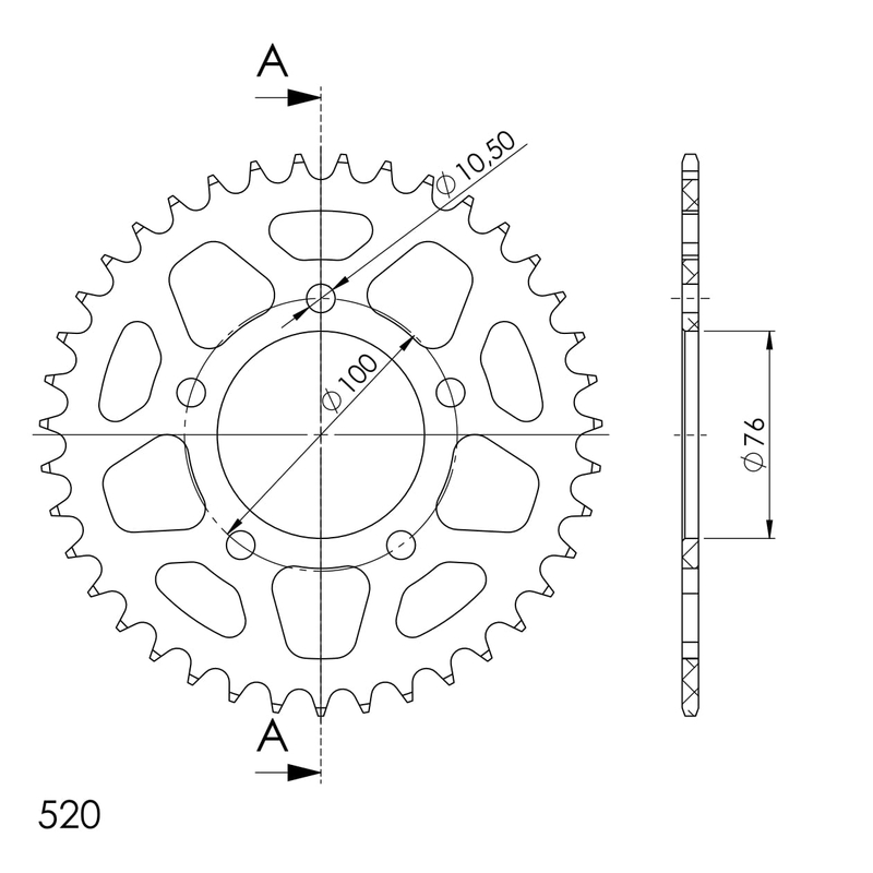 Rear ALU sprocket SUPERSPROX black 40T, 520