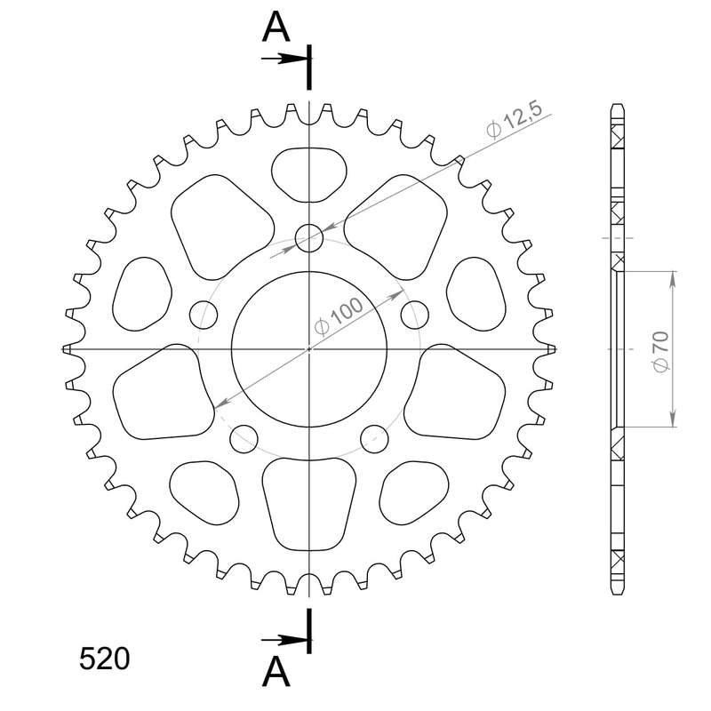 Rear ALU sprocket SUPERSPROX black 42T, 520