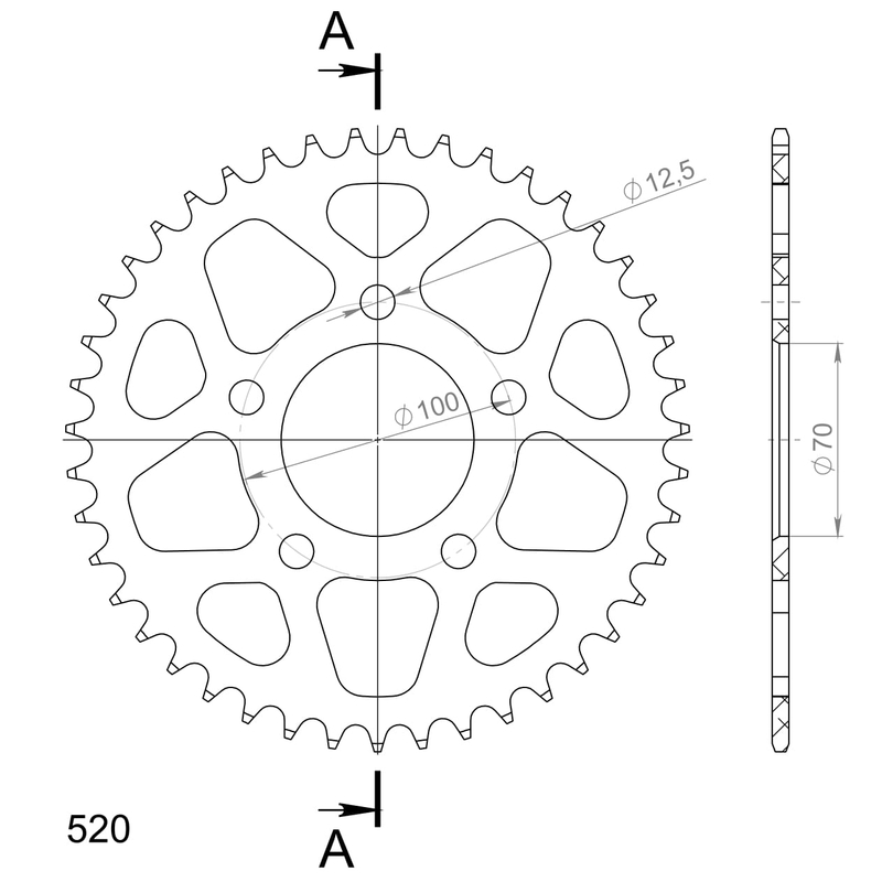 Rear ALU sprocket SUPERSPROX black 43T, 520