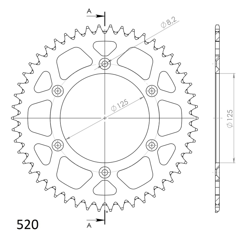 Rear ALU sprocket SUPERSPROX red 50T, 520