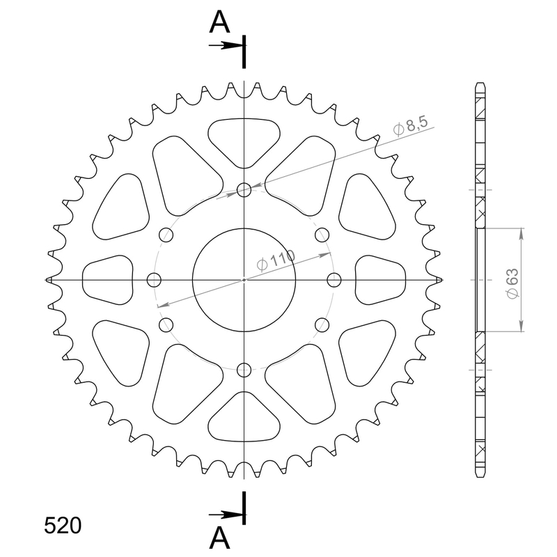Rear ALU sprocket SUPERSPROX orange 46T, 520