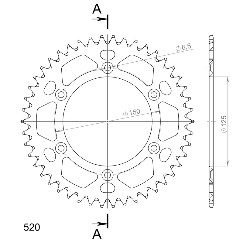 Rear ALU sprocket SUPERSPROX black 46T, 520