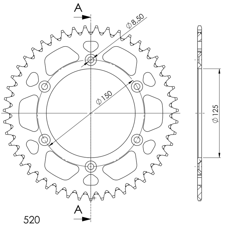 Rear ALU sprocket SUPERSPROX black 47T, 520