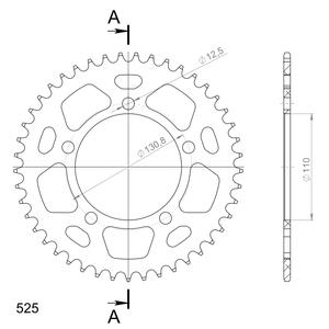 Rear ALU sprocket SUPERSPROX RAL-7:45-BLK black 45T, 525