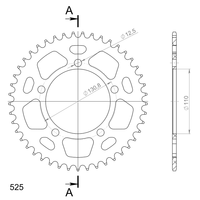Rear ALU sprocket SUPERSPROX black 45T, 525