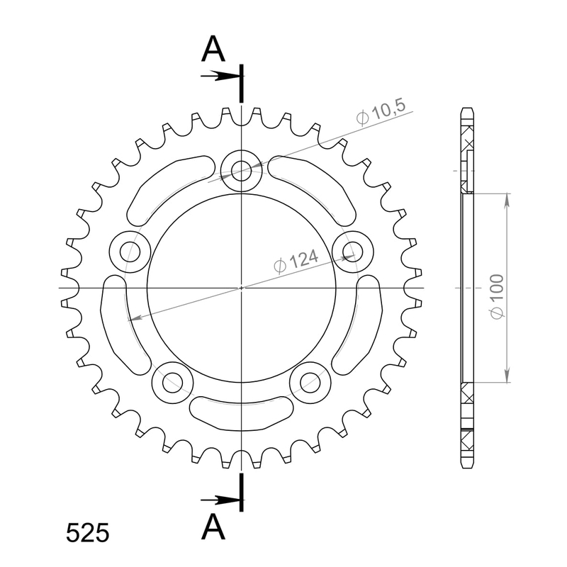 Rear ALU sprocket SUPERSPROX black 36T, 525