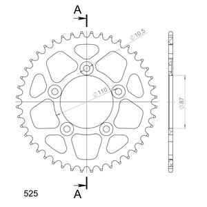 Rear ALU sprocket SUPERSPROX RAL-807:44-BLK black 44T, 525