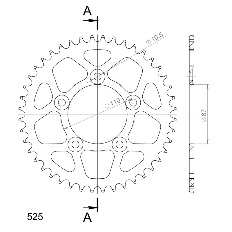 Rear ALU sprocket SUPERSPROX black 44T, 525