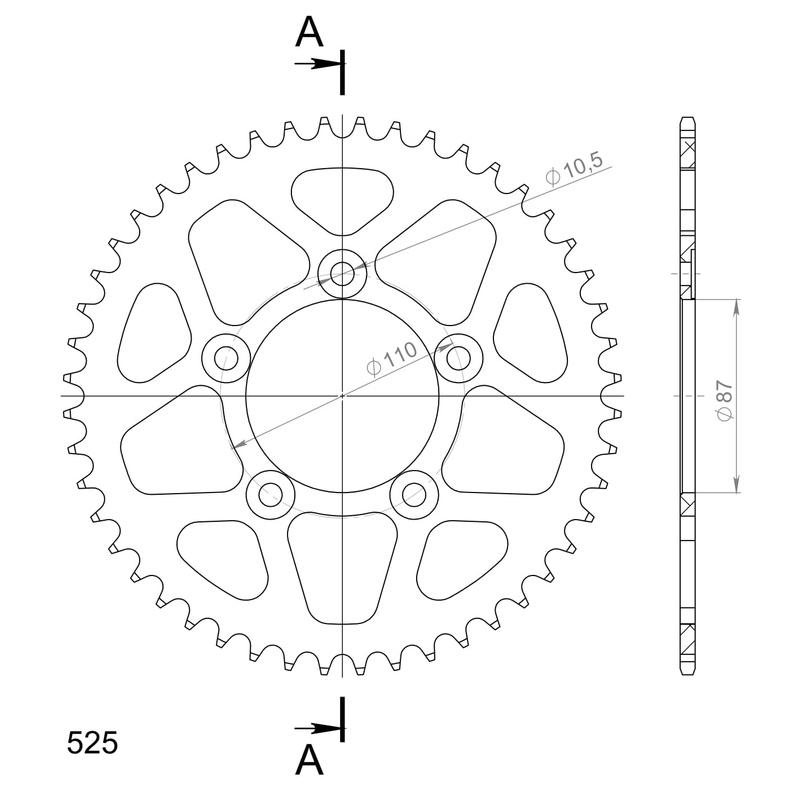 Rear ALU sprocket SUPERSPROX black 48T, 525
