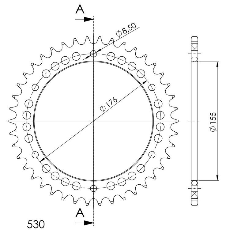 Rear ALU sprocket SUPERSPROX black 42T, 530