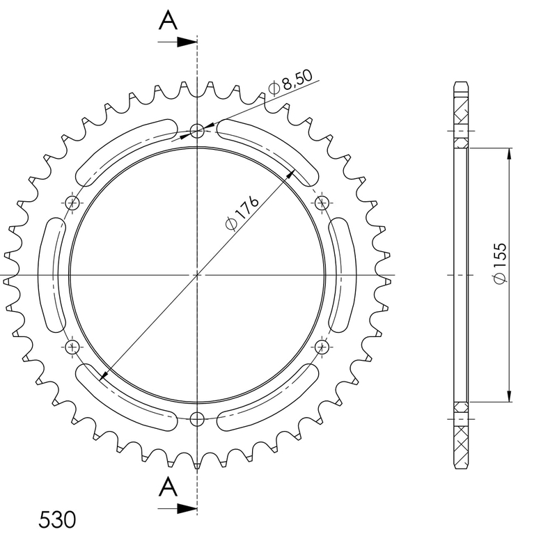Rear ALU sprocket SUPERSPROX black 45T, 530