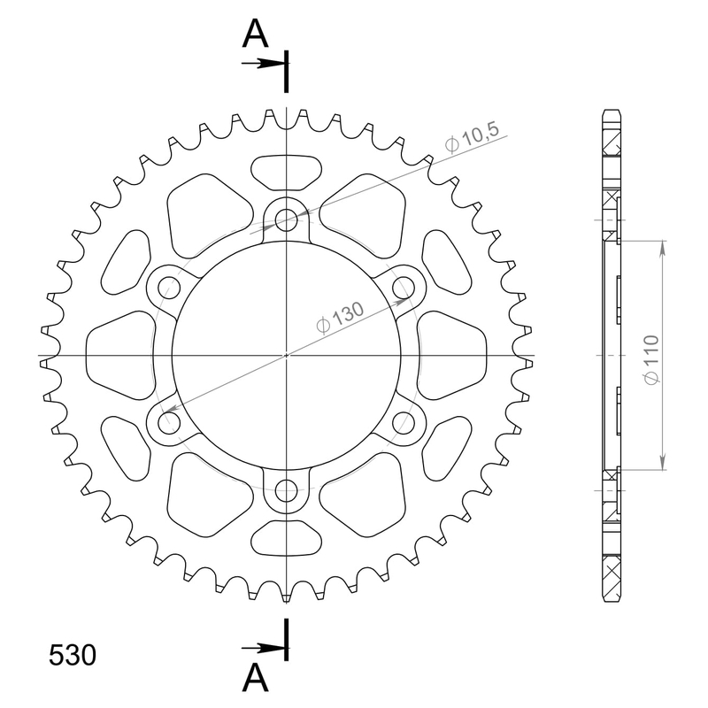 Rear ALU sprocket SUPERSPROX black 45T, 530