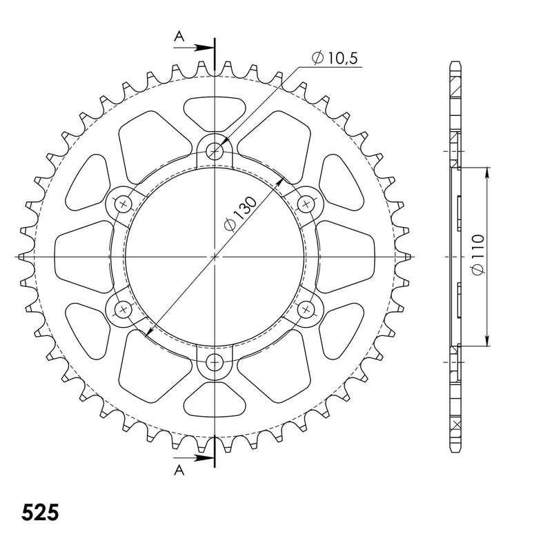 Rear ALU sprocket SUPERSPROX black 46T, 525