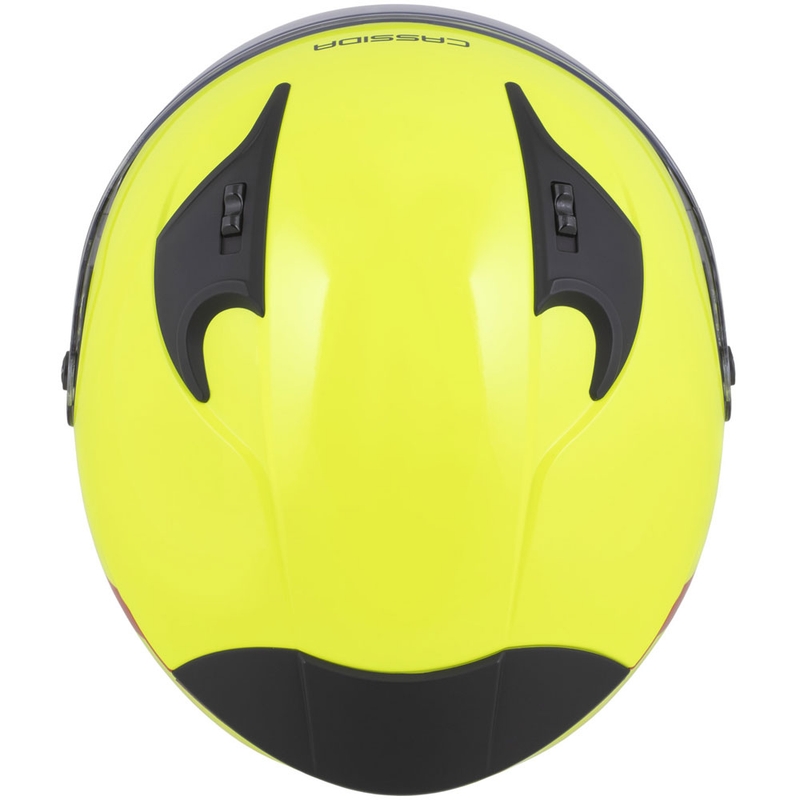 Kask motocyklowy otwarty Cassida Reflex 2.0 Safety w kolorze fluorescencyjnym, żółto-czerwono-szarym i odblaskowym srebrnym