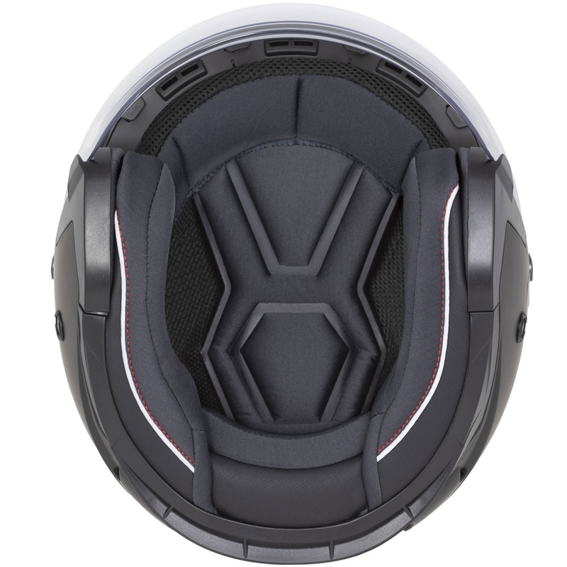 Kask motocyklowy otwarty Cassida Reflex 2.0 Safety w kolorze fluorescencyjnym, żółto-czerwono-szarym i odblaskowym srebrnym