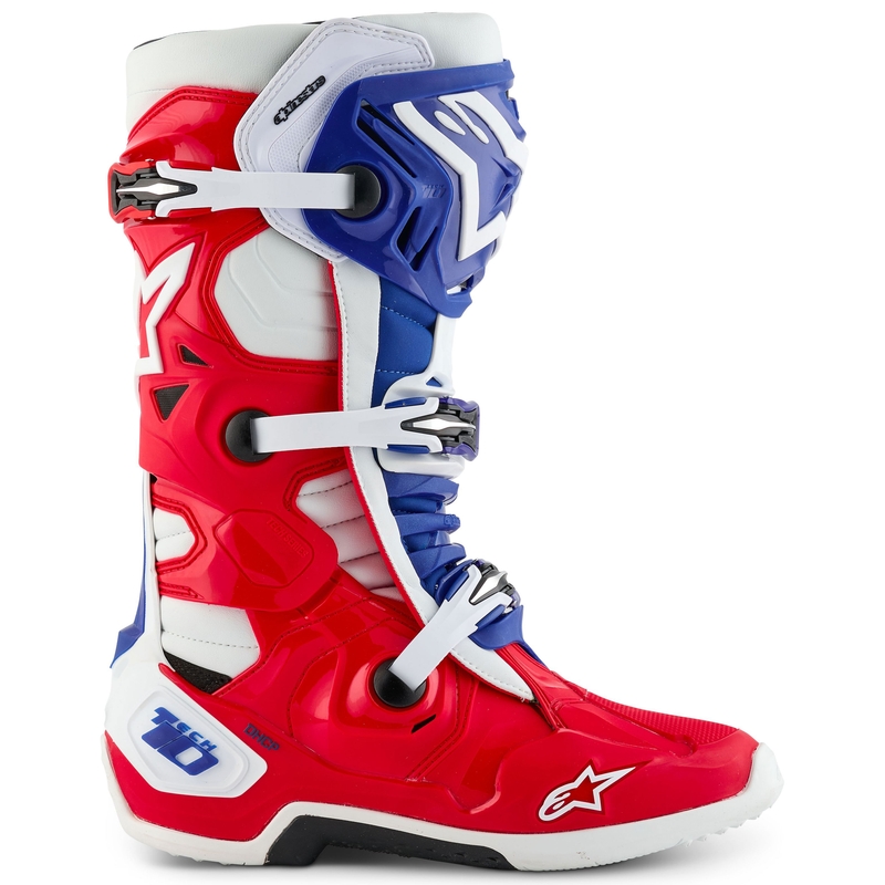 Buty motocyklowe Alpinestars Tech 10 Limited Edition FORTITUDE w kolorze biało-niebiesko-czerwonym