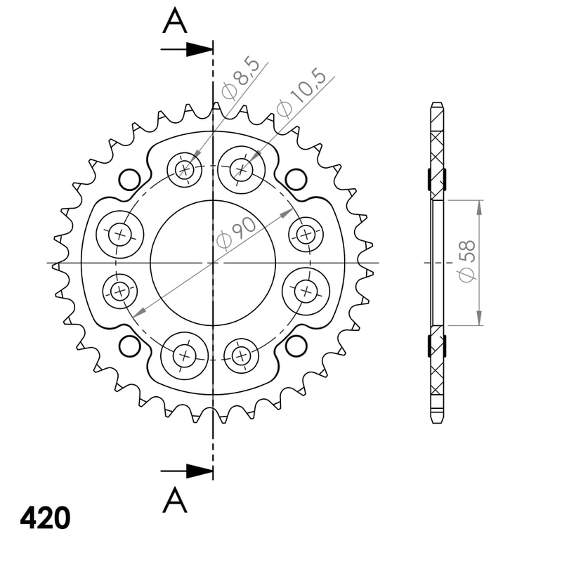 Rear sprocket SUPERSPROX STEALTH gold 35T, 420