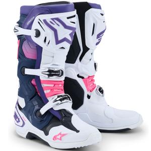 Buty motocyklowe Alpinestars Tech 10 biało-fioletowo-niebiesko-fluo-różowe