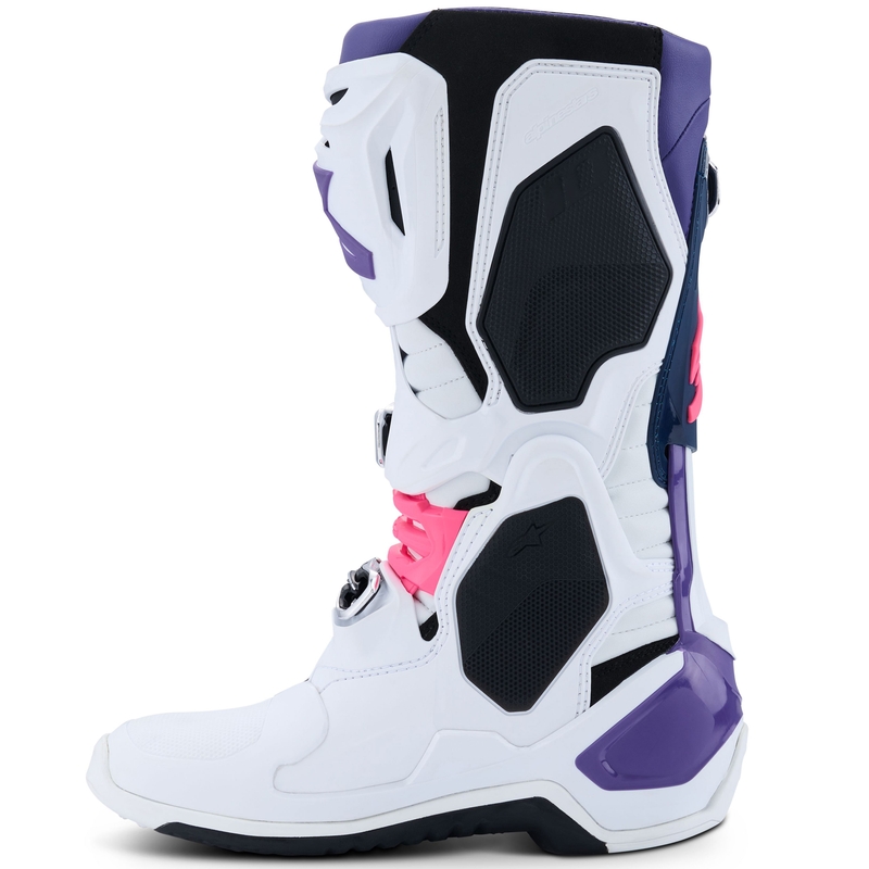 Buty motocyklowe Alpinestars Tech 10 biało-fioletowo-niebiesko-fluo-różowe