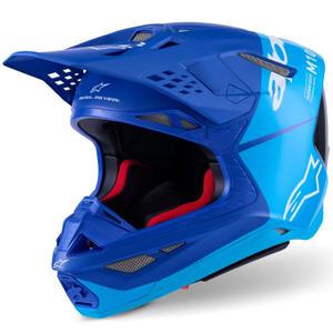 Kask motocrossowy Alpinestars Supertech S-M10 Flood w kolorze niebiesko-perłowo-jasnoniebieskim-czarnym-karbonowym-matowo-błyszczącym