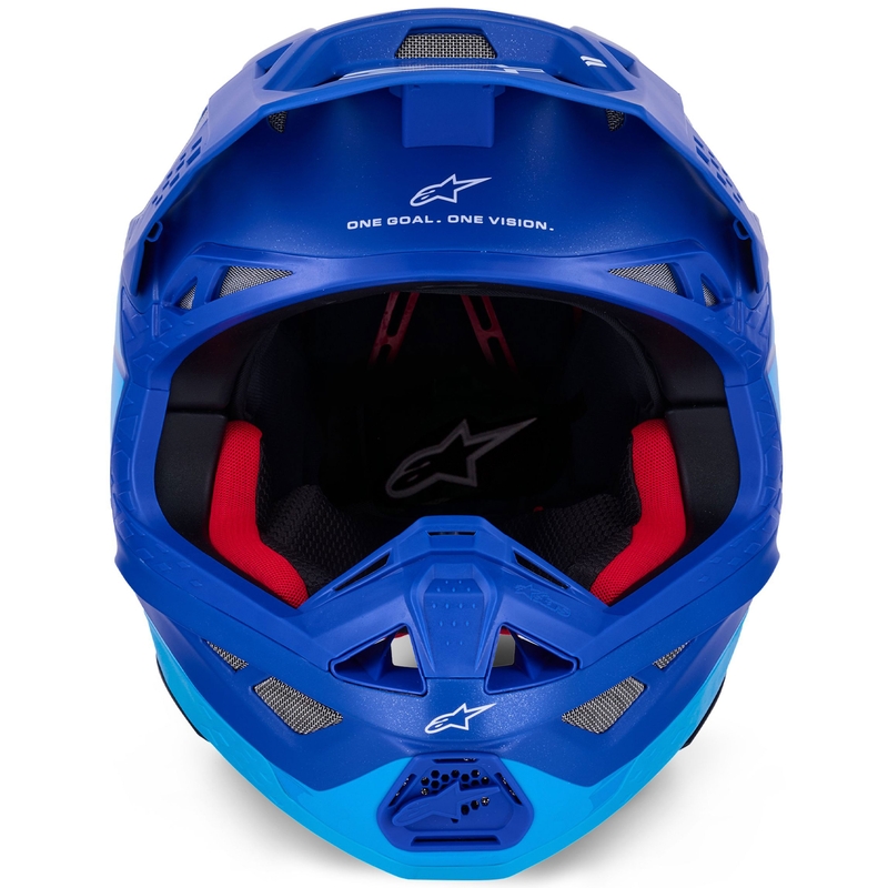 Kask motocrossowy Alpinestars Supertech S-M10 Flood w kolorze niebiesko-perłowo-jasnoniebieskim-czarnym-karbonowym-matowo-błyszczącym