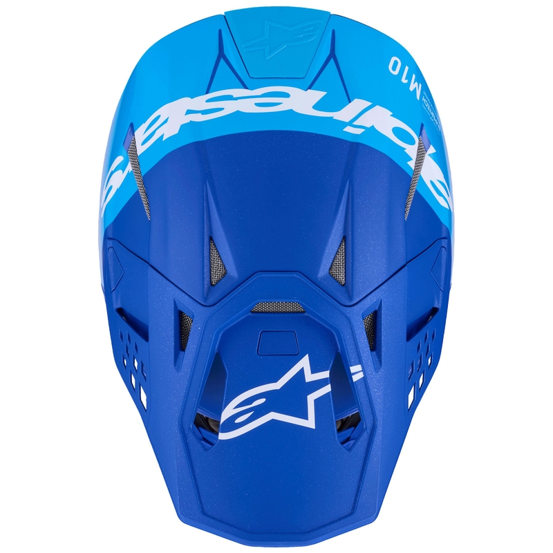 Kask motocrossowy Alpinestars Supertech S-M10 Flood w kolorze niebiesko-perłowo-jasnoniebieskim-czarnym-karbonowym-matowo-błyszczącym