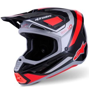 Kask motocrossowy Alpinestars SM7 Rise czarno-srebrno-fluo-czerwony
