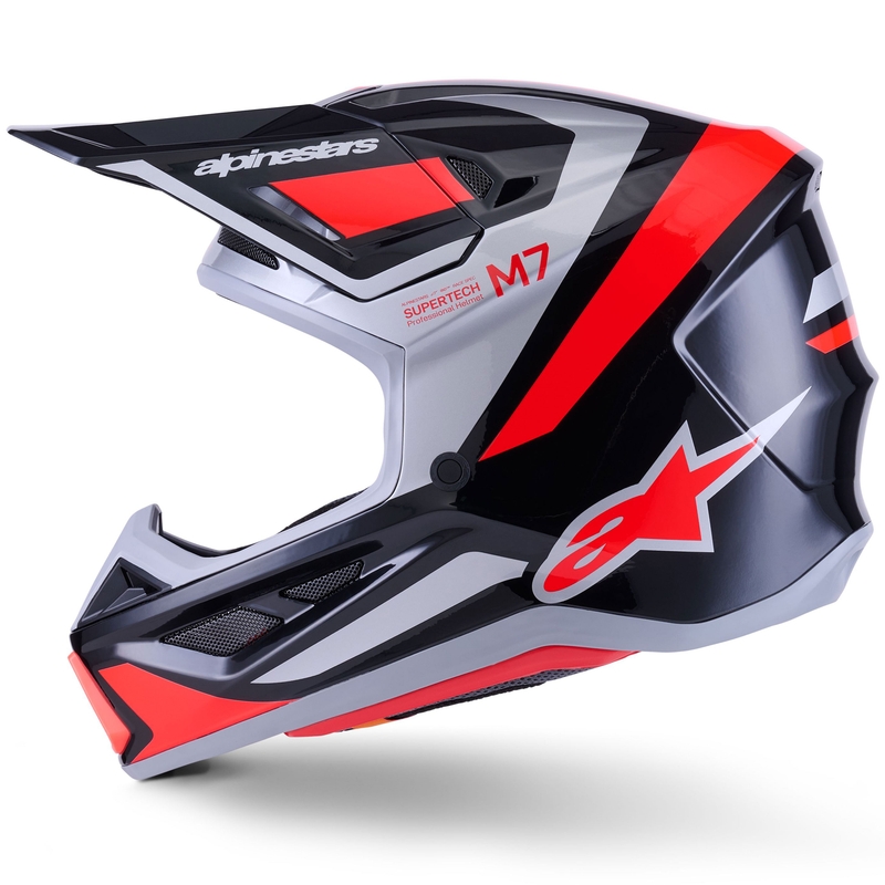 Kask motocrossowy Alpinestars SM7 Rise czarno-srebrno-fluo-czerwony