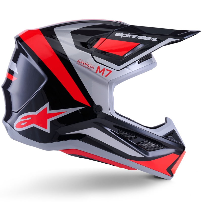 Kask motocrossowy Alpinestars SM7 Rise czarno-srebrno-fluo-czerwony