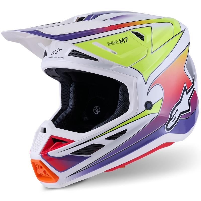 Kask motocrossowy Alpinestars SM7 Fuse biało-fluo-żółto-fioletowy