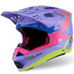 Kask motocrossowy Alpinestars S-M10 JETT LAWRENCE R01 w kolorze fioletowo-fluo różowo-fluo żółtym