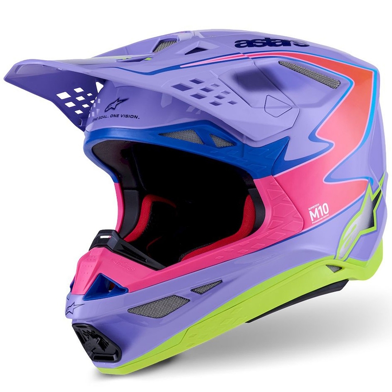 Kask motocrossowy Alpinestars S-M10 JETT LAWRENCE R01 w kolorze fioletowo-fluo różowo-fluo żółtym