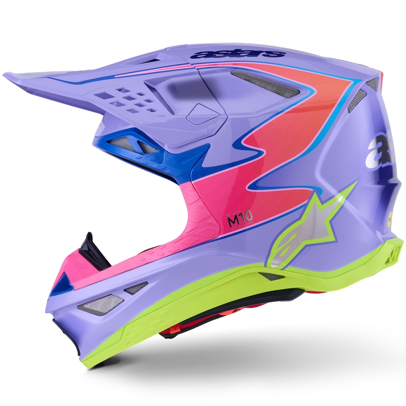 Kask motocrossowy Alpinestars S-M10 JETT LAWRENCE R01 w kolorze fioletowo-fluo różowo-fluo żółtym
