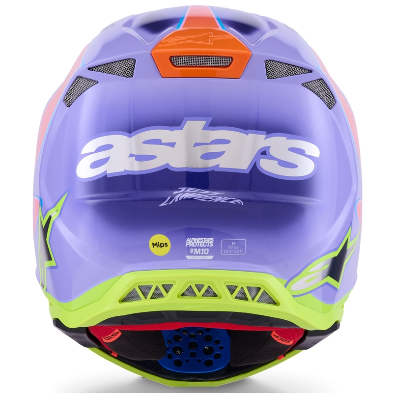 Kask motocrossowy Alpinestars S-M10 JETT LAWRENCE R01 w kolorze fioletowo-fluo różowo-fluo żółtym