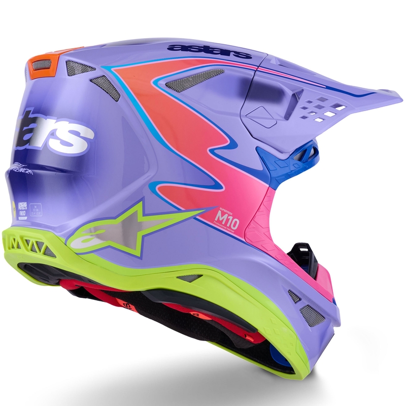 Kask motocrossowy Alpinestars S-M10 JETT LAWRENCE R01 w kolorze fioletowo-fluo różowo-fluo żółtym