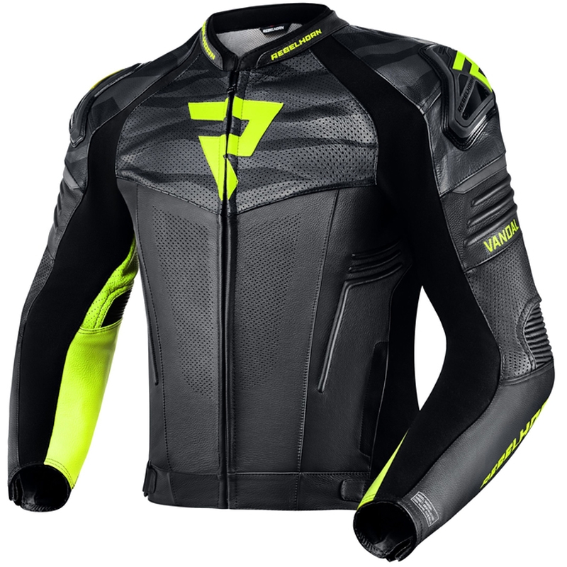 Rebelhorn Vandal Black-Fluo Yellow Leather Motorcycle Jacket wyprzedaż