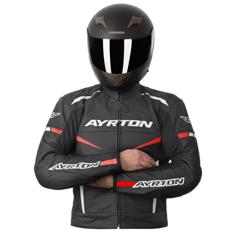 Skórzana kurtka motocyklowa Ayrton Raptor czarno-biało-fluo czerwona wyprzedaż