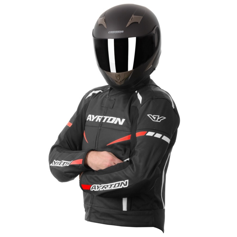 Skórzana kurtka motocyklowa Ayrton Raptor czarno-biało-fluo czerwona wyprzedaż