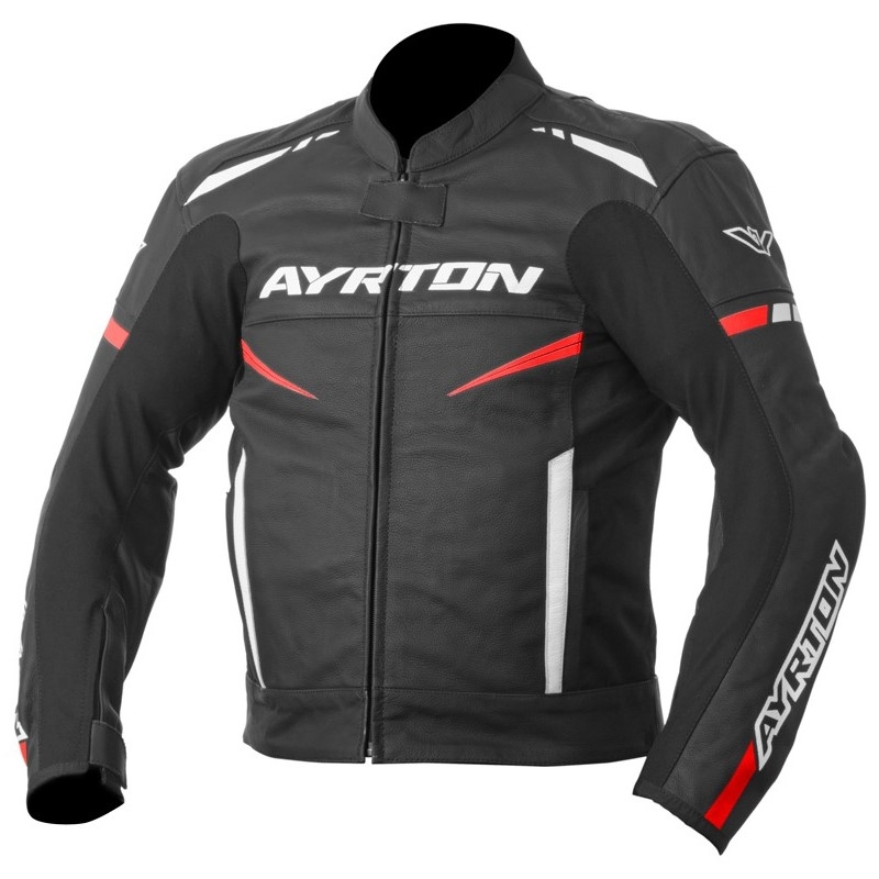 Skórzana kurtka motocyklowa Ayrton Raptor czarno-biało-fluo czerwona wyprzedaż