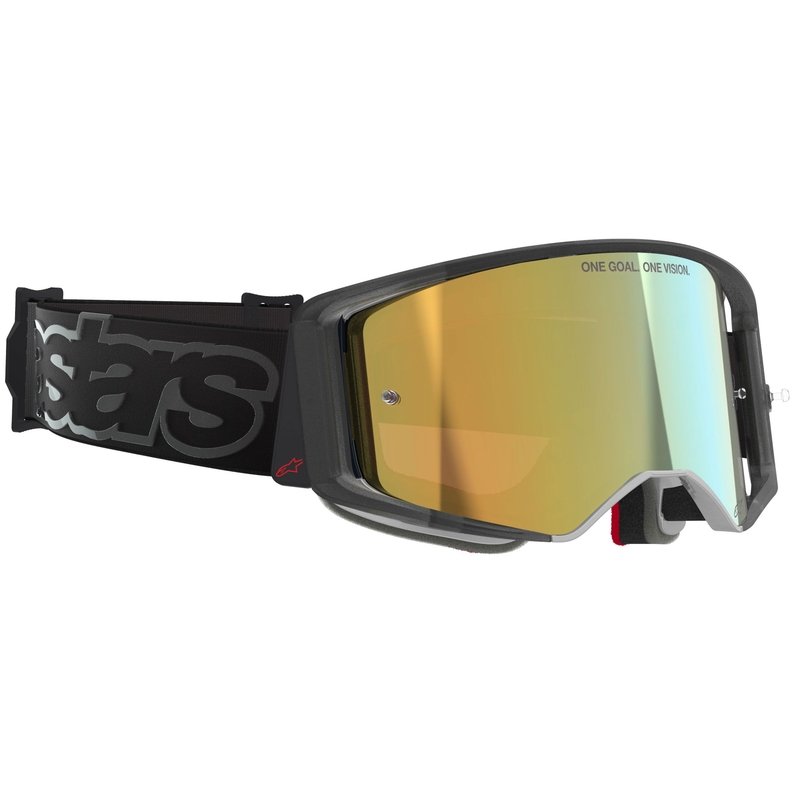 Gogle motocrossowe Alpinestars Supertech Vision Vista czarne z lustrzanymi złotymi soczewkami