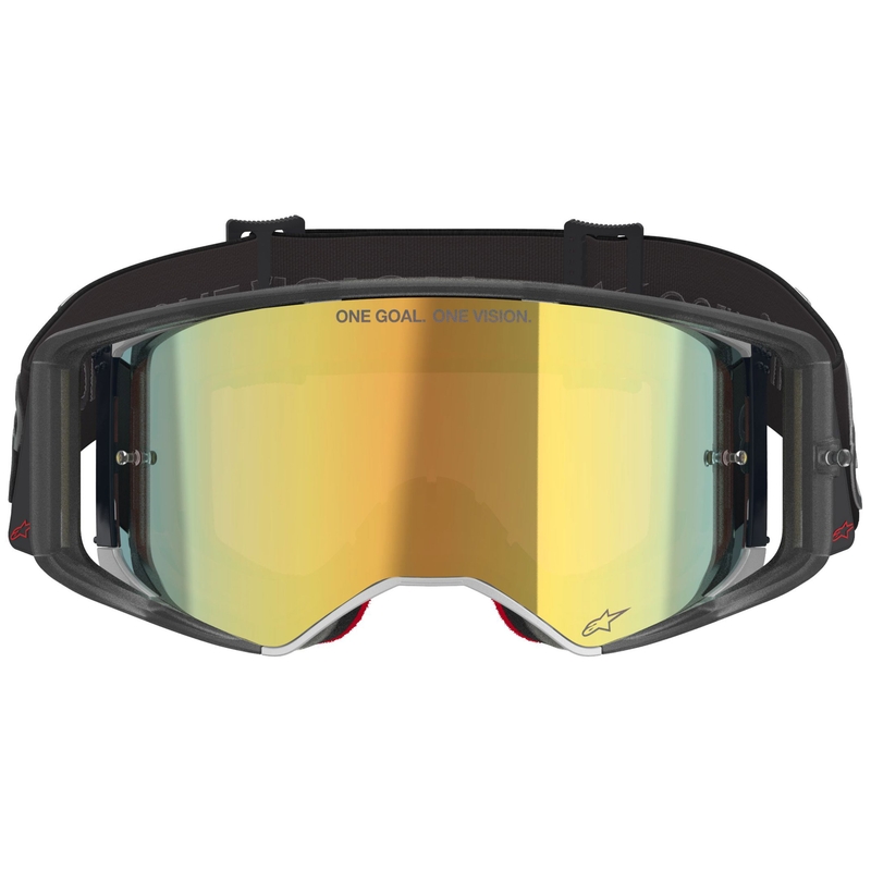 Gogle motocrossowe Alpinestars Supertech Vision Vista czarne z lustrzanymi złotymi soczewkami