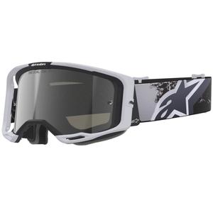 Gogle motocrossowe Alpinestars Supertech Vision 8 Lahnd biało-czarne z lustrzanymi srebrnymi soczewkami
