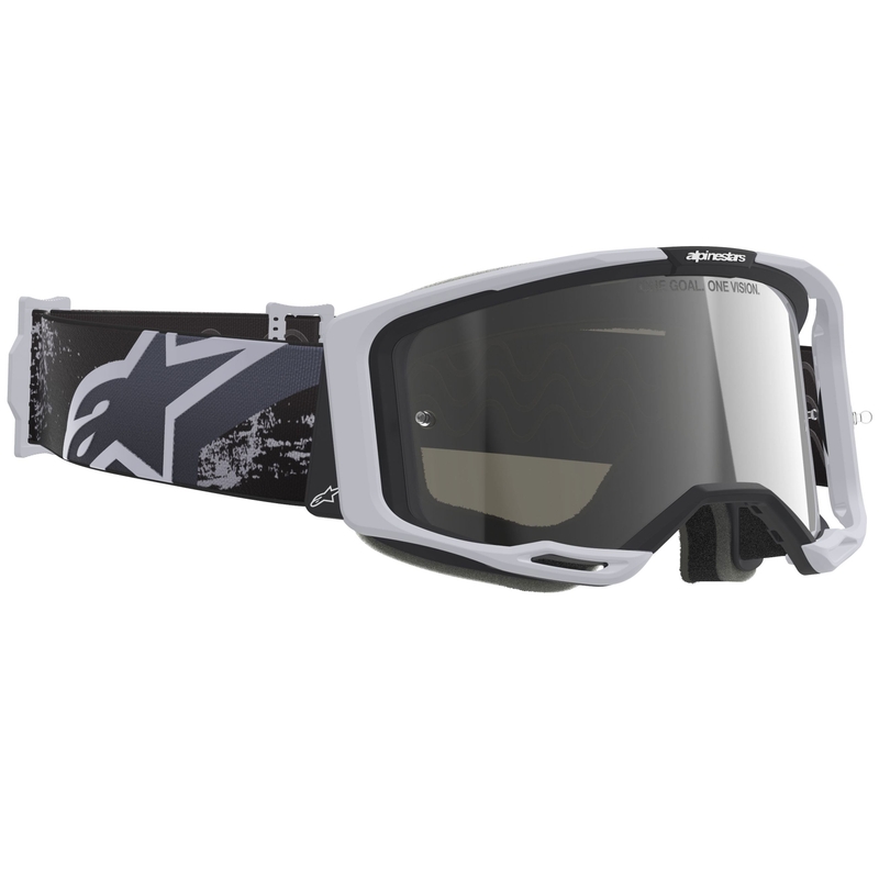 Gogle motocrossowe Alpinestars Supertech Vision 8 Lahnd biało-czarne z lustrzanymi srebrnymi soczewkami