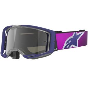 Gogle motocrossowe Alpinestars Vision 8 Corp, fioletowo-przezroczyste, z lustrzanymi srebrnymi soczewkami